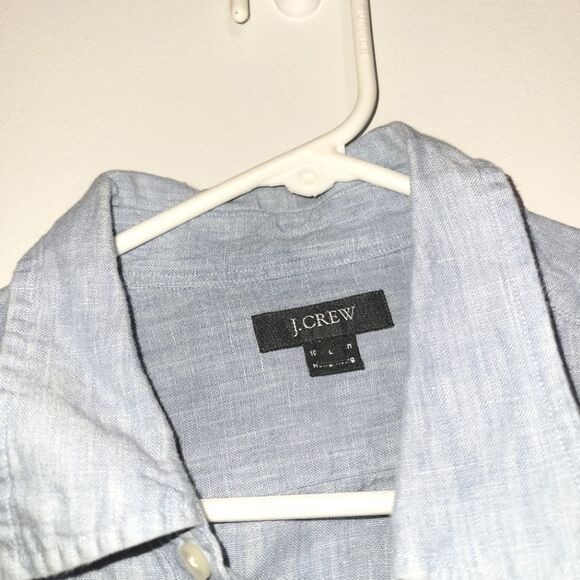 J Crew Men's Blue Linen Button Up Short Sleeve Shirt Large - Picture 3 of 8